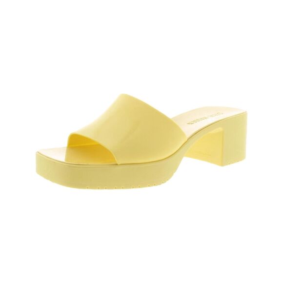 Steve Madden Womens 7 M Yellow Rubber Block High Heel Sandals NIB GO2 - Picture 1 of 5